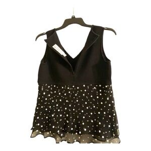 St. John Top by Marie Gray 4 Black Knit Shell White Sheer Paillette Dot Layers